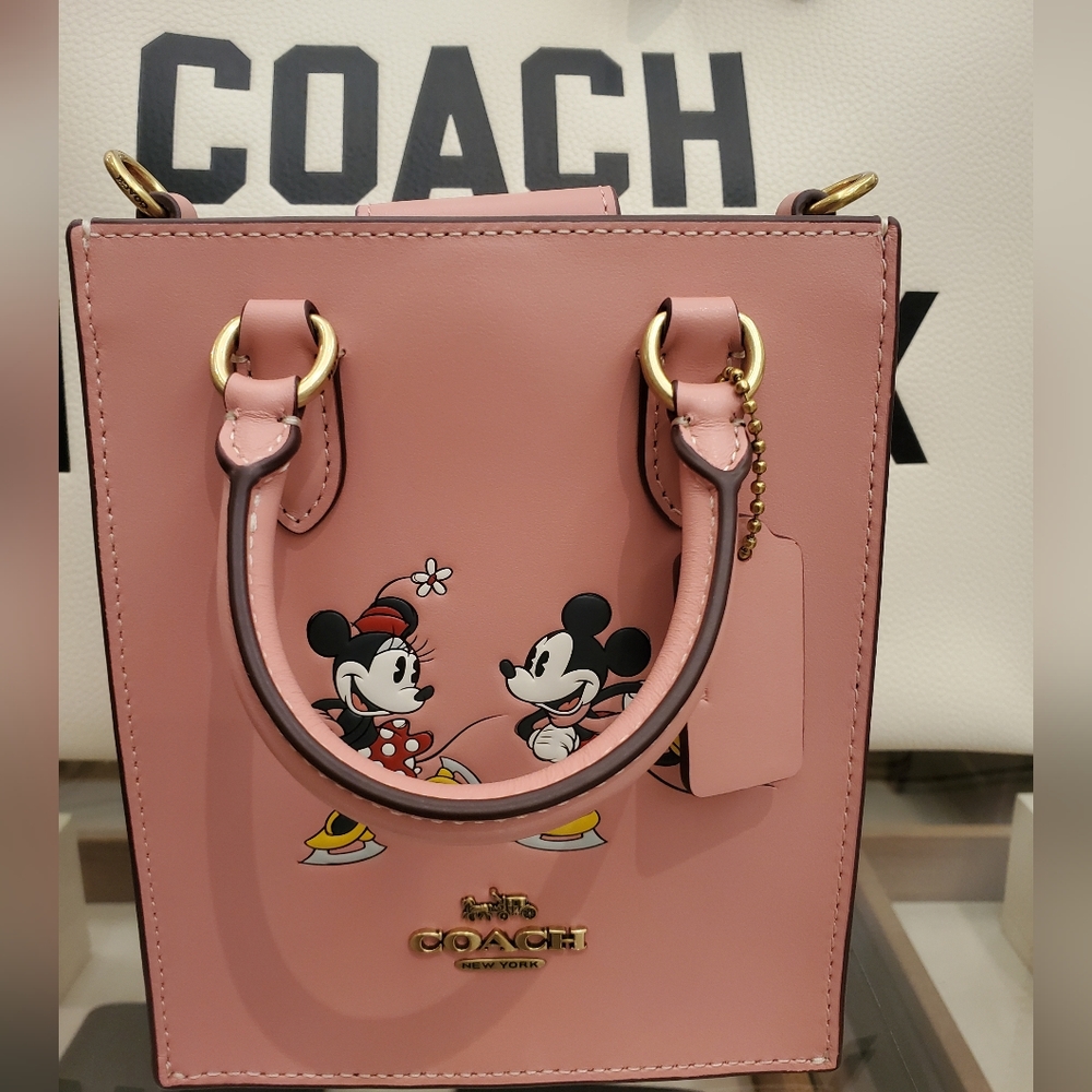 DISNEY X COACH PINK NORTH SOUTH MINI TOTE WITH ICE SKATE MOTIF NSIP - Picture 6 of 9